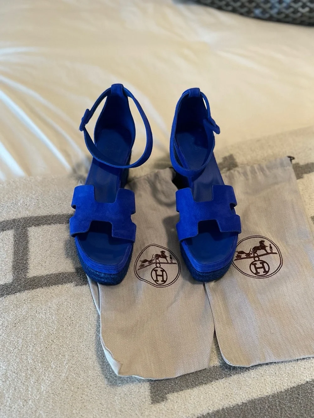 Elda espadrille in “ blue ocean color” size 8 Hermes 100% authentic woman’s shoe